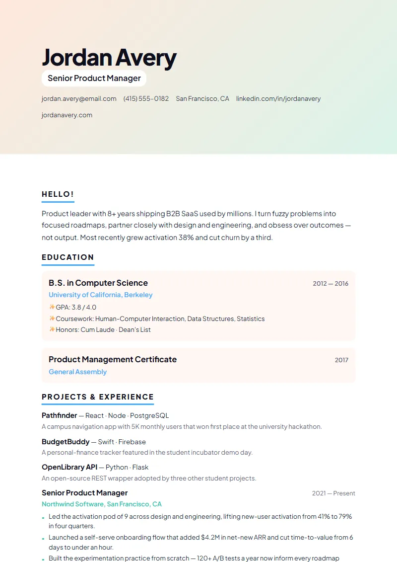 Fresh Start resume template