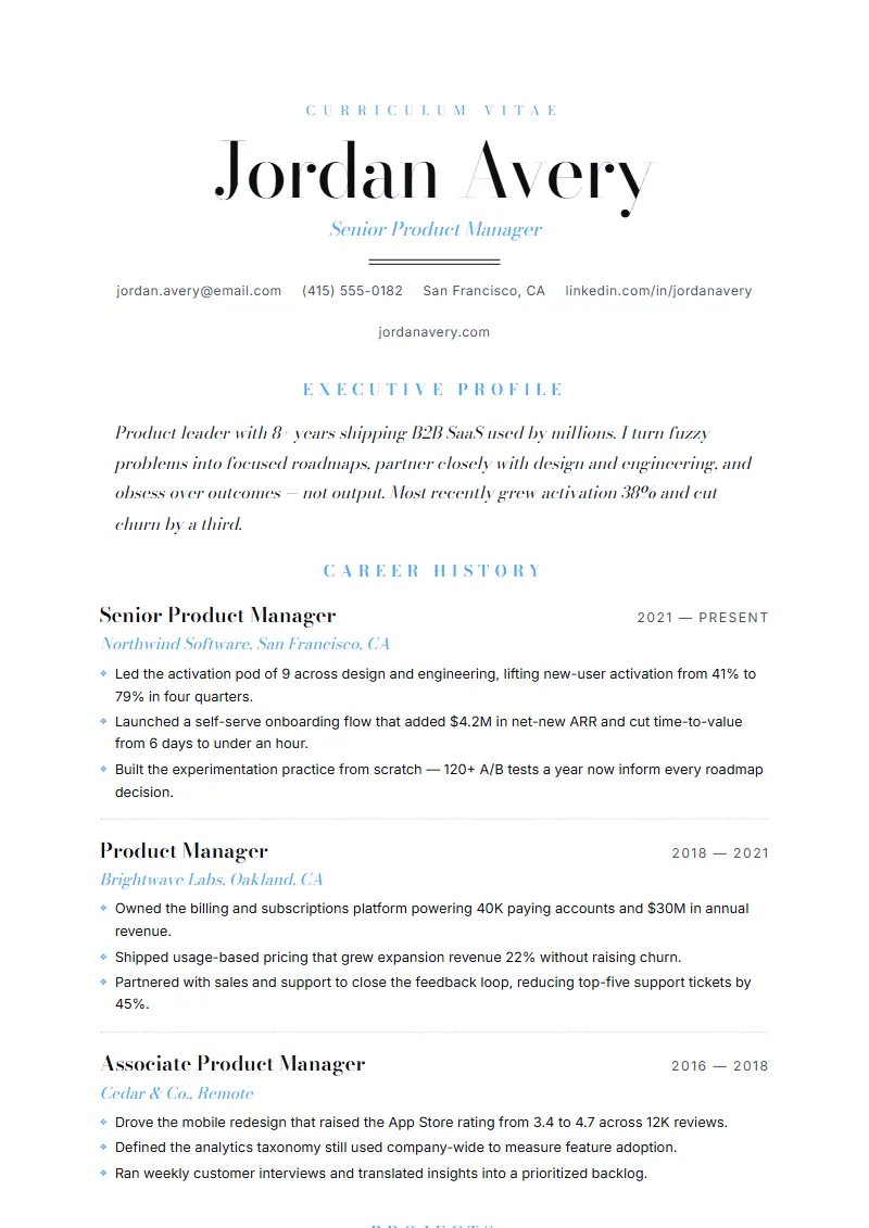 Marquee resume template